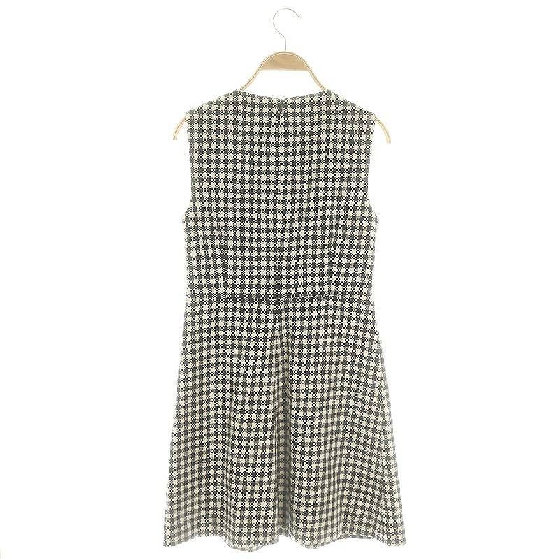 レッド ヴァレンティノ RED ウエストリボンチェックノースリーブ ひざ丈 コットン 38 M 白 ホワイト 黒 ブラック |YQ OS