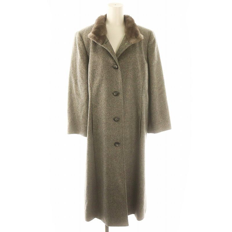レリアン Leilian カシミヤ ウール ミンクファー コート アウター ロング 11 グレー |HK OS