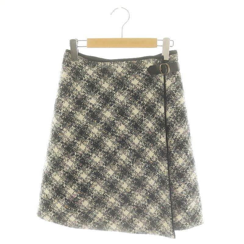 トゥモローランドコレクション collection ブリエネップツイード ラップミニスカート 台形 ウール 34 XS 黒 ブラック マルチカラー |YQ OS