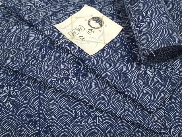 ● 上 夏物 竺仙鑑製 浴衣 反物 着尺 枝葉文 証紙付き 三越扱い 綿 ♥ kh 6