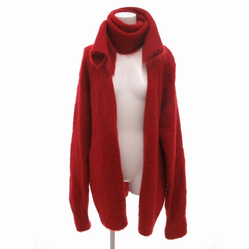 ジュンミカミ JUN MIKAMI 19 AW ニット ロングカーディガン マフラー付 モヘヤ 長袖 赤 レッド |HO◆ 1220