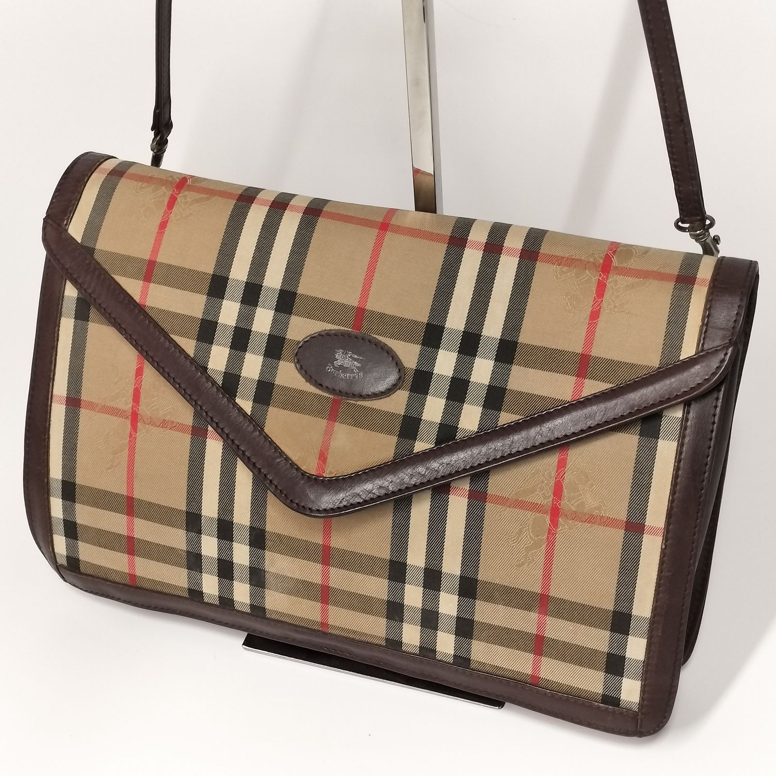 S バーバリー 2 way ショルダーバック クラッチバック REAL Leather 本革 ノバチェック シャドーホース イングランド製