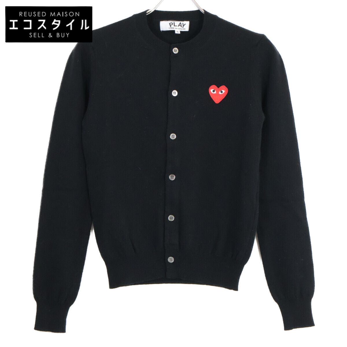 desGARCONS プレイコムデギャルソン AZ-N 007 ﾌﾞﾗｯｸ ﾚｯﾄﾞﾊｰﾄ ﾆｯﾄｶｰﾃﾞｨｶﾞﾝ S