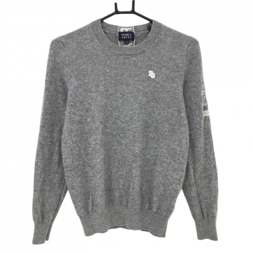 超美品】パーリーゲイツ セーター グレー×白 カシミヤ100％ 背面ロゴ