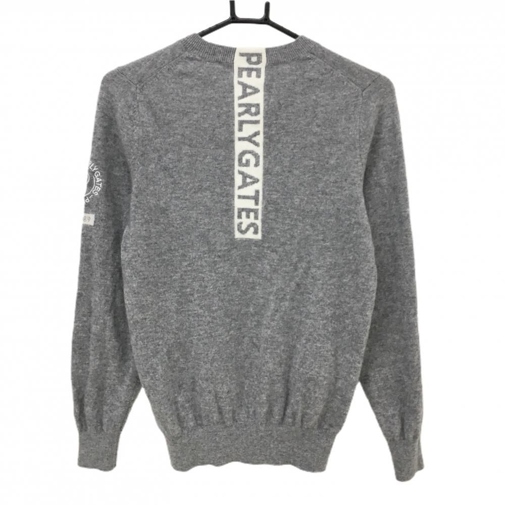超 パーリーゲイツ セーター グレー×白 カシミヤ100％ 背面ロゴ レディース 1 M ゴルフウェア PEARLY GATES