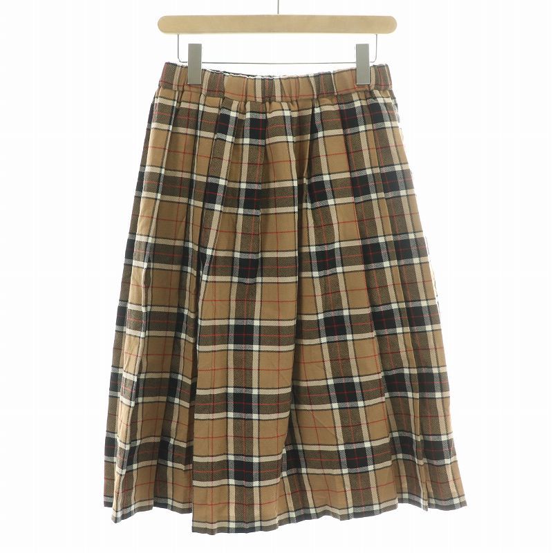 オニール オブ ダブリン O NEIL OF DUBLIN フ スカート ギャザー プリーツ ミモレ ロング ウエストゴム チェック柄 ウール 1 S 茶 ブラウン 赤 レッド |BB