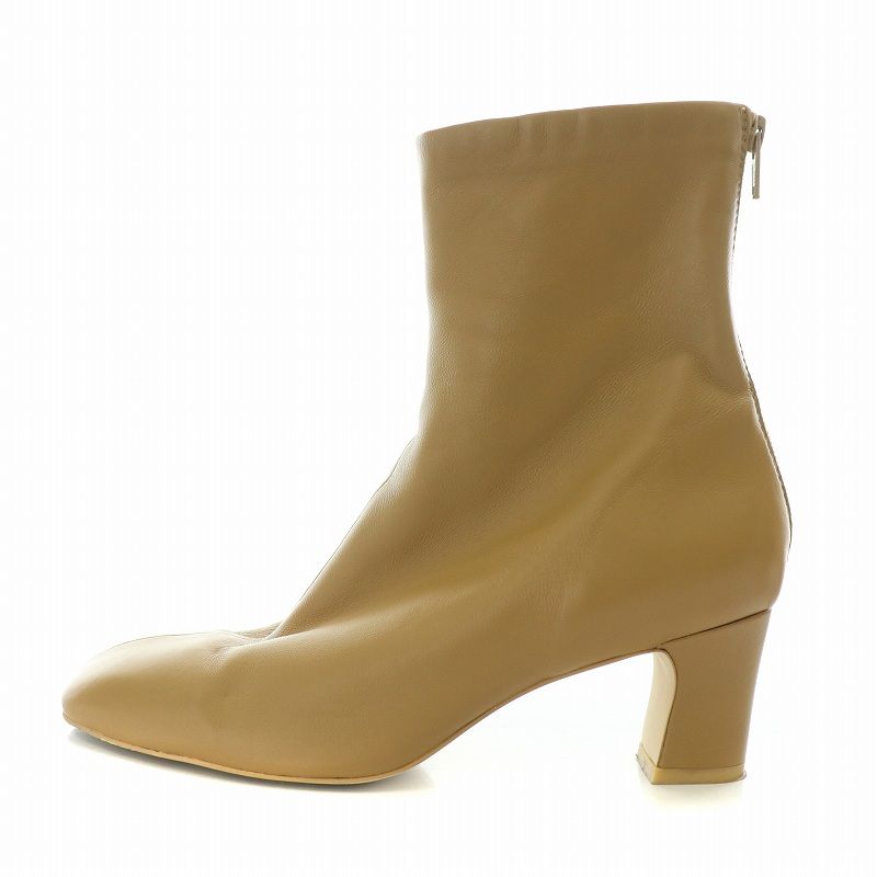 スローブ イエナ SLOBE IENA ショートブーツ スクエアトゥ チャンキーヒール フェイクレザー 24.5 cm ベージュ |BB