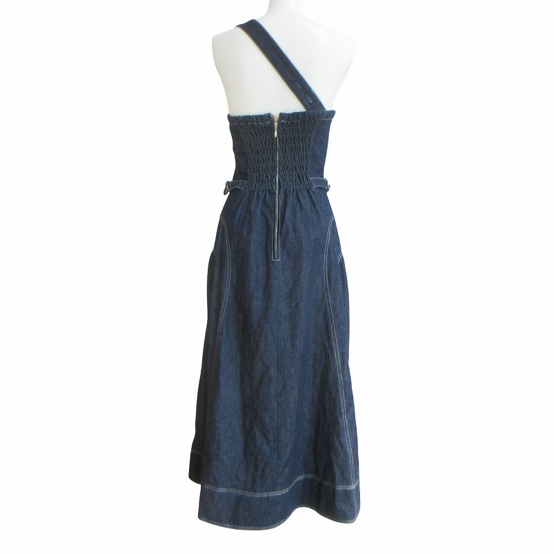 カーサフライン CASA FLINE フロントホックデニムロングワンピース 切替 プリーツ フ 青 黒 ブルー ブラック F 1129