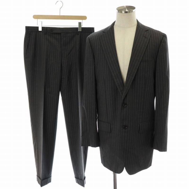 フィーロ ロロ ピアーナ FILO Loro Piana スーツ セットアップ 上下 2点セット テーラードジャケット シングル サイドベンツ パンツ スラックス ストライプ ウール グレー |XK BM