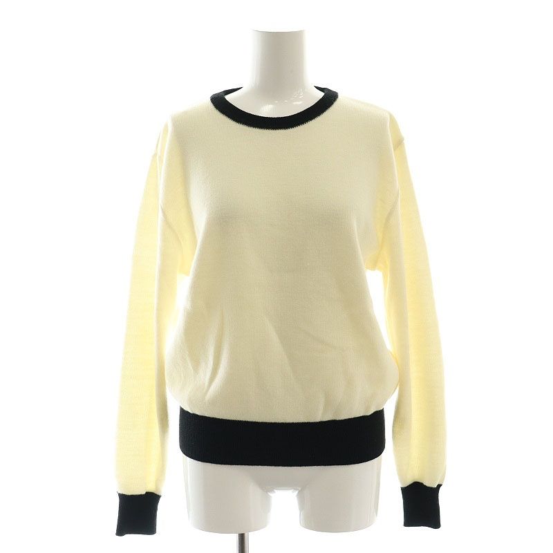 オブリ OBLI 22 AW バイカラーニット セーター 長袖 ウールアルパカシルク混 アイボリー 黒 ブラック NR OS