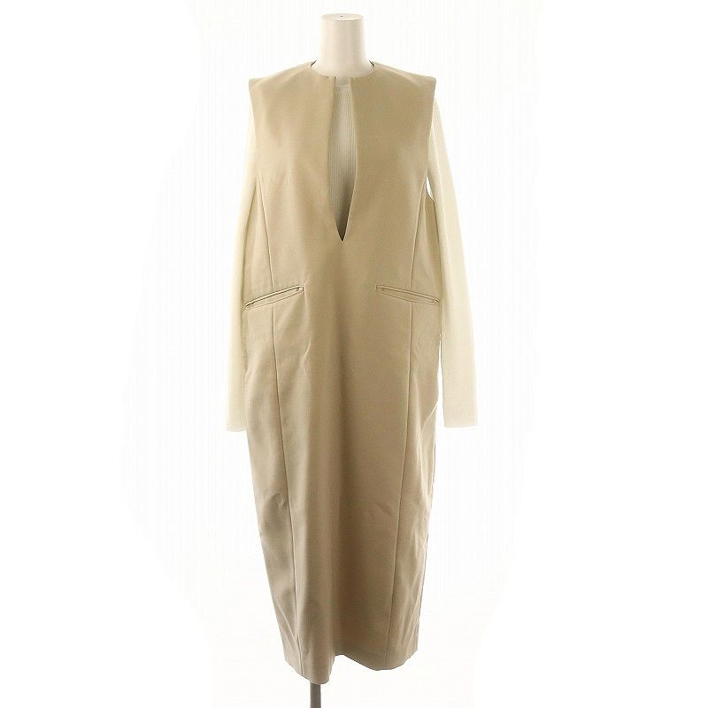 ミラオーウェン Mila Owen 24 AW リブニットキーネックレイヤードワンピース ロング 0 ベージュ ホワイト |DF OS