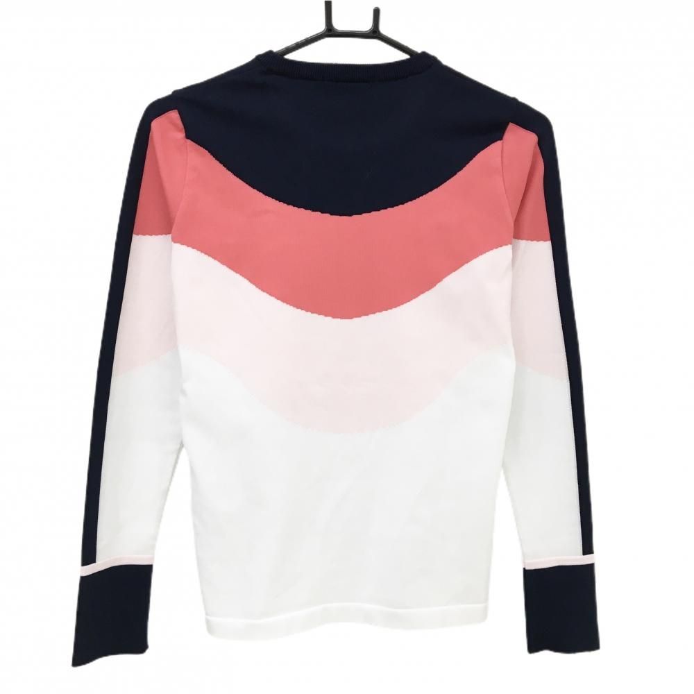 超美品】ルコックゴルフ セーター 白×ネイビー×ピンク系 胸ロゴ ニット