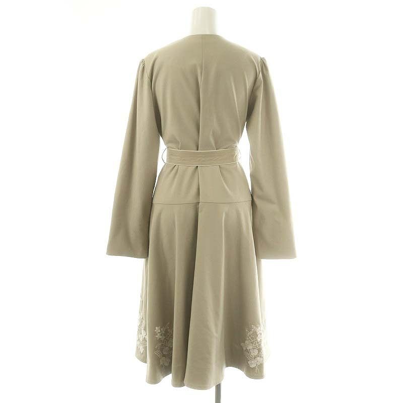 チェスティ Chesty 22 AW 刺繍コートワンピース ロング丈 ミモレ丈 長袖 ベルト付き 0 XS ベージュ 白 ホワイト |YQ OS