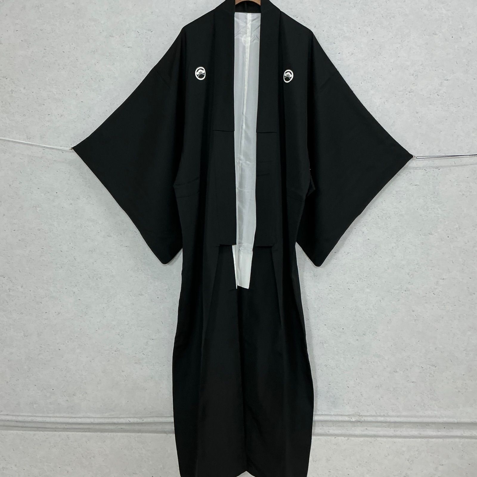 kimono one＊厳選✳︎男前屋＊男黒紋付＊アンサンブル＊松下黒染＊京都黒染協組＊証紙付き＊男着物＊男羽織＊羽二重＊正絹＊五つ紋＊作家物＊裄73丈144＊男着物男長羽織男襦袢男袴角帯男帯成人式