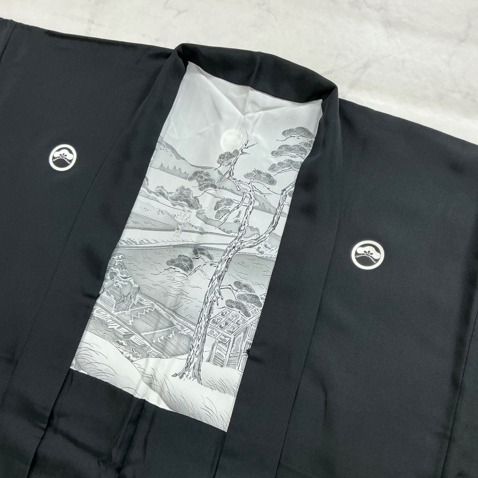  kimono one＊厳選✳︎男前屋＊男黒紋付＊アンサンブル＊松下黒染＊京都黒染協組＊証紙付き＊男着物＊男羽織＊羽二重＊正絹＊五つ紋＊作家物＊裄73丈144＊男着物男長羽織男襦袢男袴角帯男帯成人式 着物セット 着物 浴衣