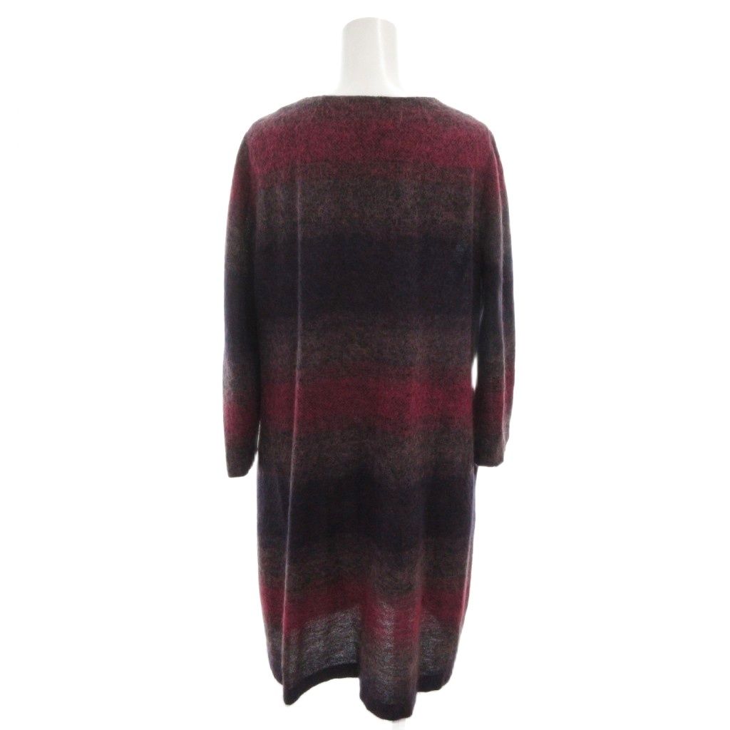 シビラ SYBILLA ニットワンピース Nネック グラデーション 七分袖 ひざ丈 M 赤 レッド 紫 パープル |FF