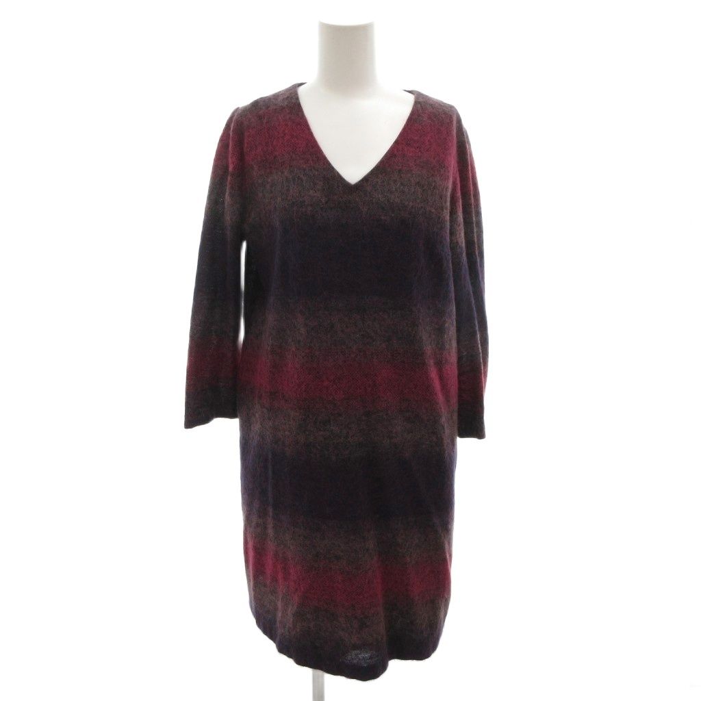 シビラ SYBILLA ニットワンピース Nネック グラデーション 七分袖 ひざ丈 M 赤 レッド 紫 パープル |FF