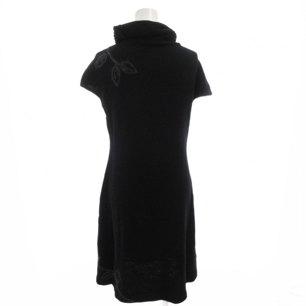 シビラ SYBILLA ニットワンピース タートルネック 刺繍 花がら フレンチスリーブ M 黒 ブラック |FF 長袖 七分袖 ひざ丈ワンピース ワンピース