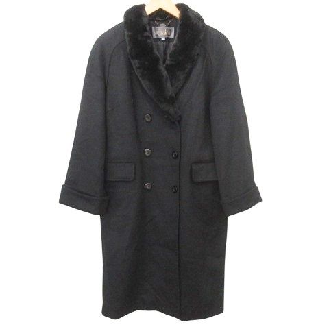 レマロン remalon アンゴラ コート レッキスファー ロング ジャケット 約L 黒 ブラック GY 99