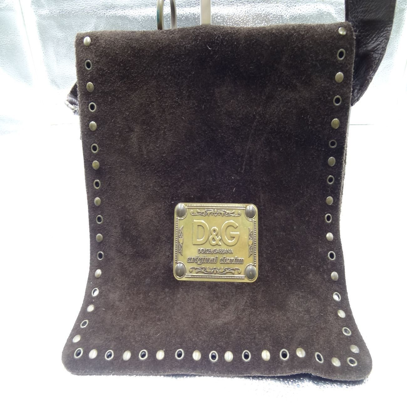 D＆G スエード ショルダーバッグ ブラウン スタッズ オールドドルガバ レザーショルダー DOLCE＆GABBANA