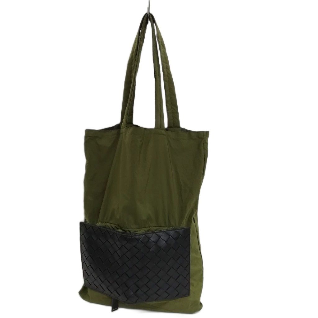 ボッテガヴェネタ BOTTEGA VENETA イントレチャート トートバッグ エコバッグ ナイロン レザー カーキ 黒 ブラック
