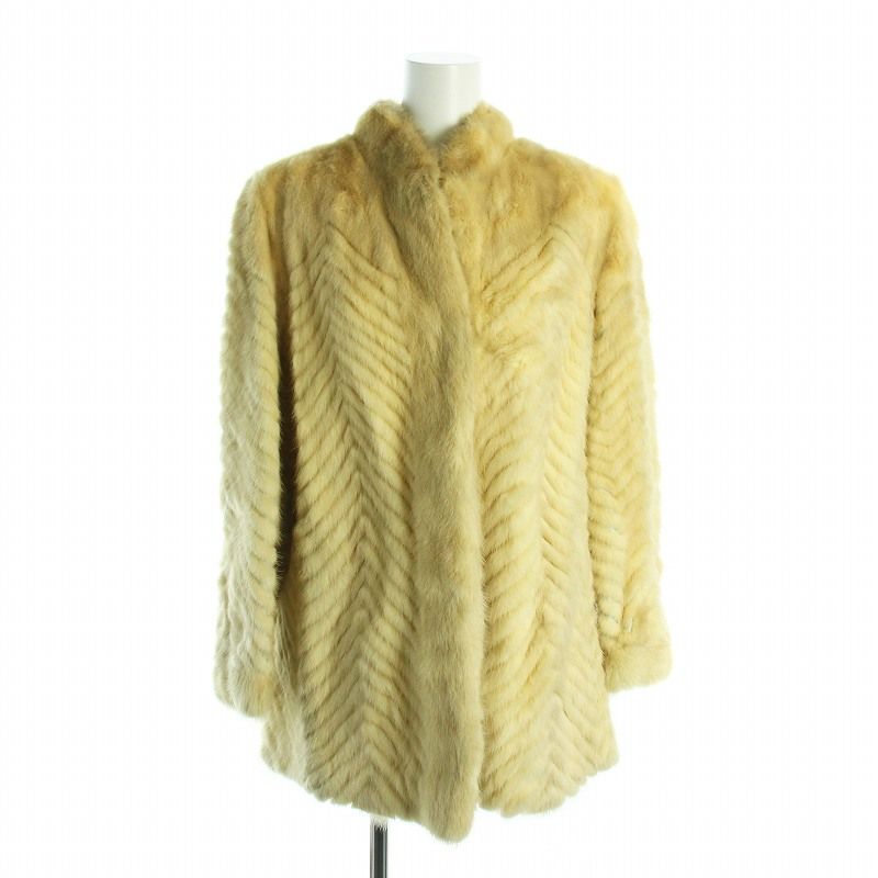 エンバ EMBA 毛皮コート ミンクファー ヘリンボーン 長袖 ミドル 総裏地 アイボリー 白 ホワイト GY 18 |MQ