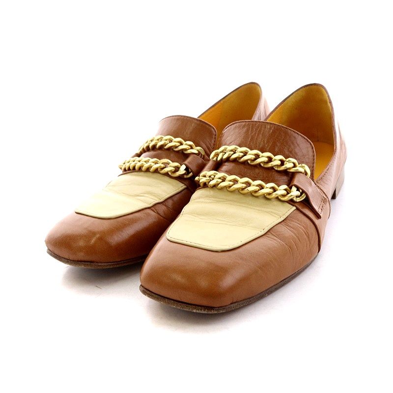 マディソンメゾン Madison.Maison by mara bini ローファー ダブルチェーン スクエアトゥ レザー 37 24 cm 茶 ブラウン |AK 28