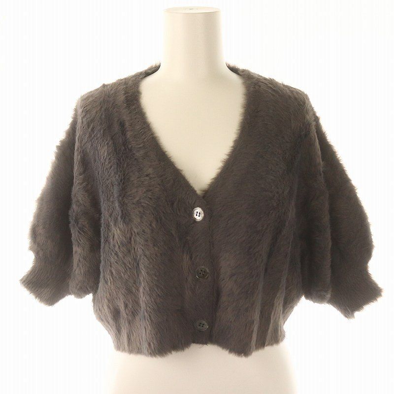 グレースコンチネンタル GRACE 24 AW フェザースリーブニットカーディガン 五分袖 Vネック 36 S グレー |YQ OS
