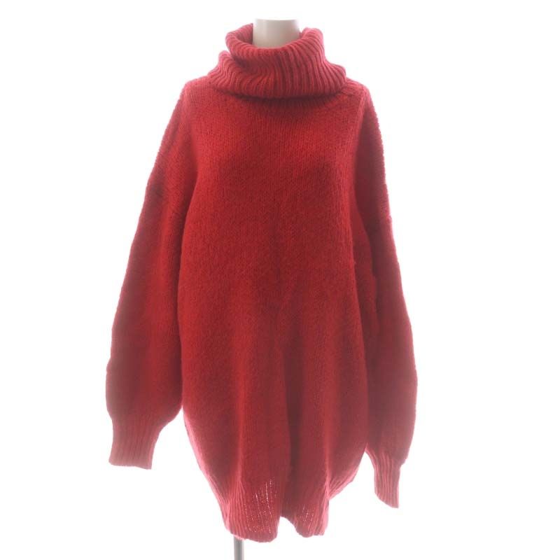 クラネ CLANE BIG TURTLE MOHAIR KNIT ニット セーター 長袖 タートルネック チュニック丈 ウール混 1 赤 レッド |MI OS SH