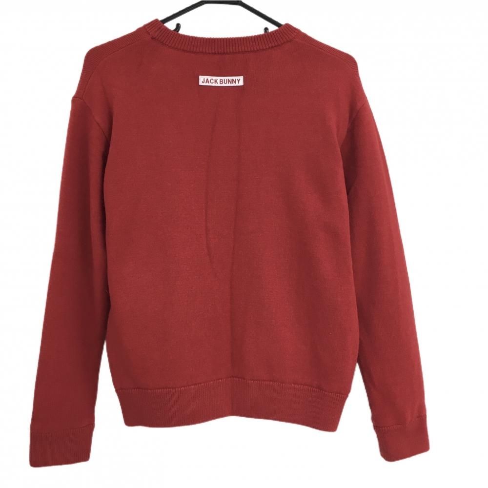 ジャックバニー セーター レッド×白 フロントロゴ 裏地付 ニット レディース M ゴルフウェア 2025年モデル Jack Bunny
