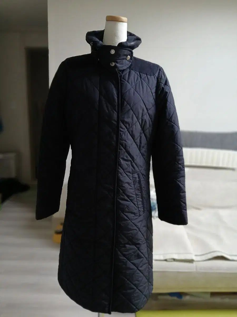 Calvin Klein キルティング ロング コート ネイビー