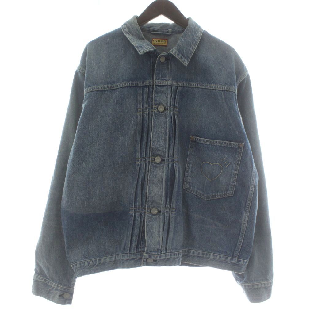 ヒューマンメイド HUMAN MADE デニムワークジャケット DENIM WORK JACKET デニムジャケット Gジャン ジージャン ハート ロゴ 刺繍 XXL 青 ブルー |XZ GY 18