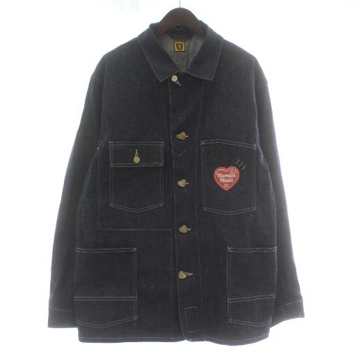 ヒューマンメイド HUMAN MADE DENIM JACKET PAST デニムジャケット Gジャン ジージャン カバーオール ハートロゴ ワッペン L インディゴ 紺 ネイビー |XZ GY 18