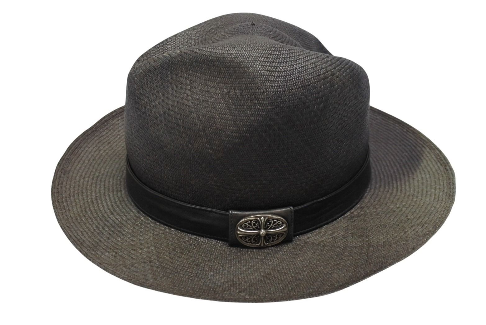 CHROME HEARTS クロムハーツ オーバルクロス ガスリンガー レザー ストローハット 帽子 サイズM 58.5 cm 4 b 006244