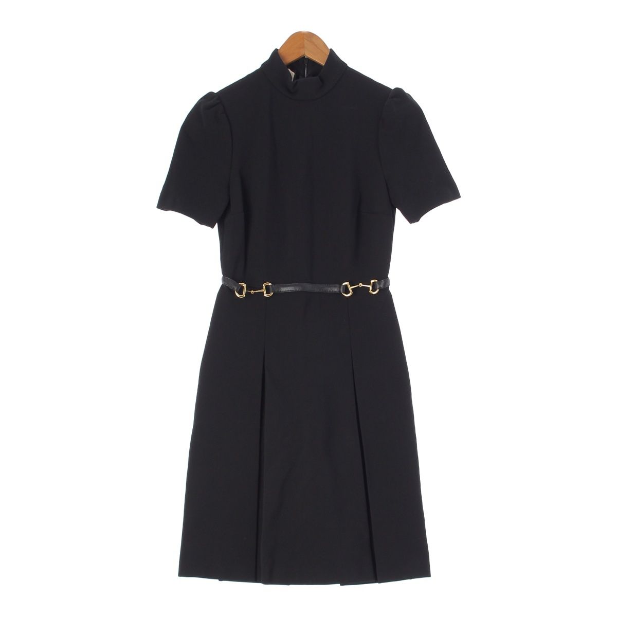 グッチ ホースビッド レーヨン ショートスリーブ 半袖 プリーツ ワンピース 598881 ブラック XS