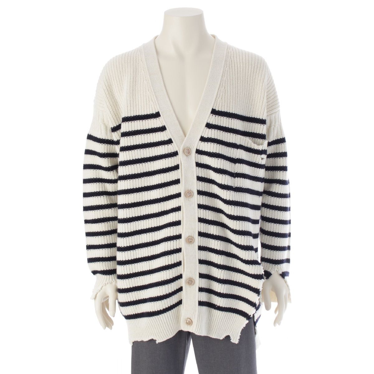 マルニ 24 SS ウール コットン セーラーブロークンフィッシャーマン カーディガン ニット トップス ホワイト ネイビー 48
