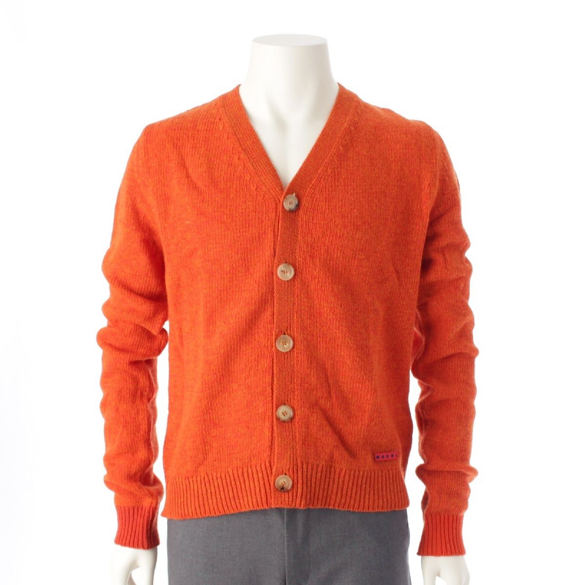 マルニ 23 SS ヴァージンウール カラーブロック Vネック ニット カーディガン セーター トップス オレンジ 48