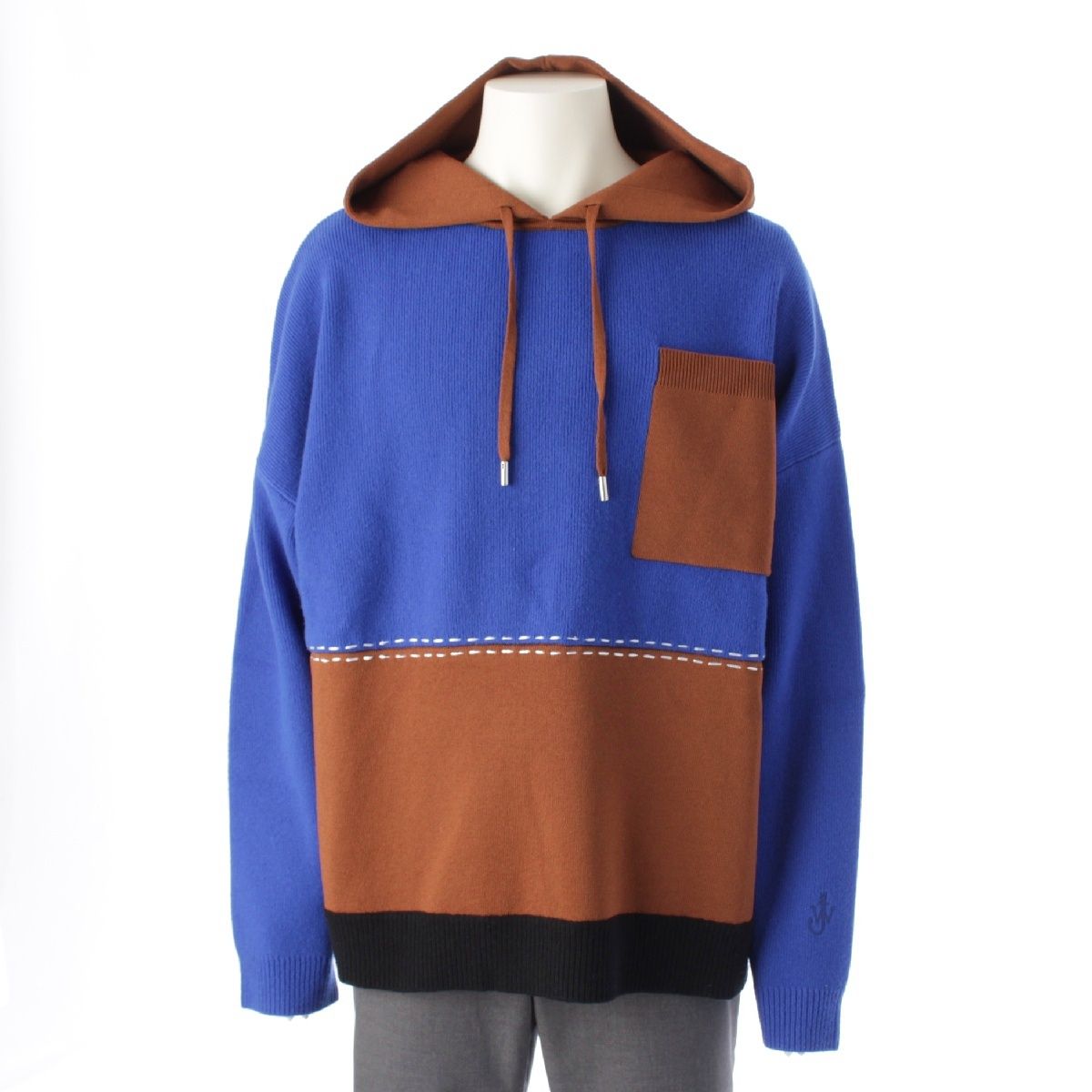 ジェイダブリューアンダーソン カラーブロック ステッチ フーディー ニット トップス パーカー ブルー ブラウン ブラック L