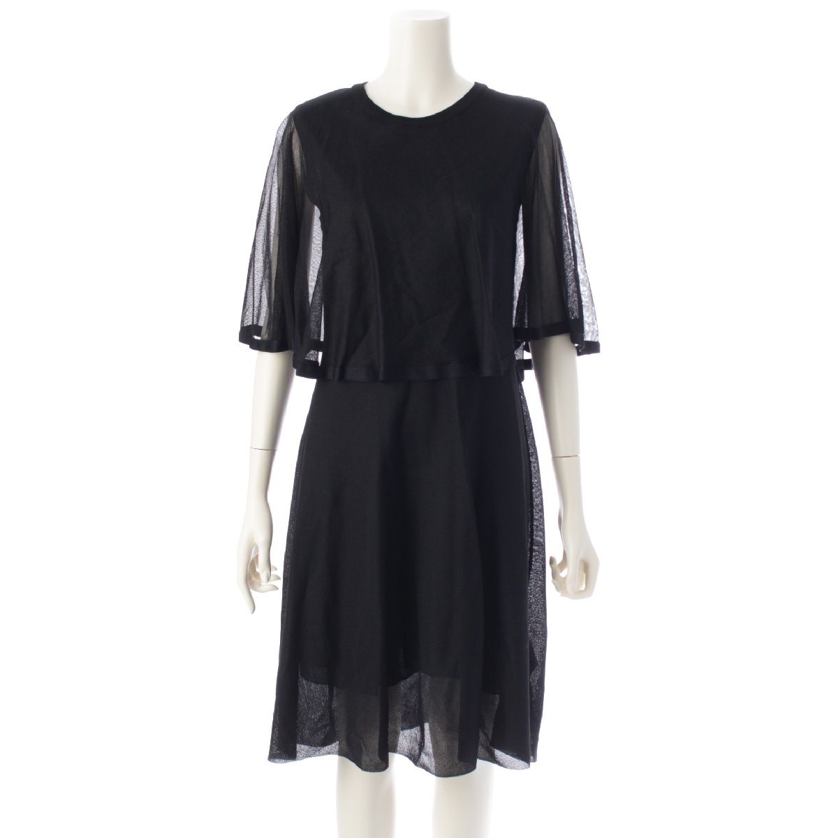 ヴァレンティノ クルーネック シースルー レイヤード ワンピース ドレス 01 ブラック L