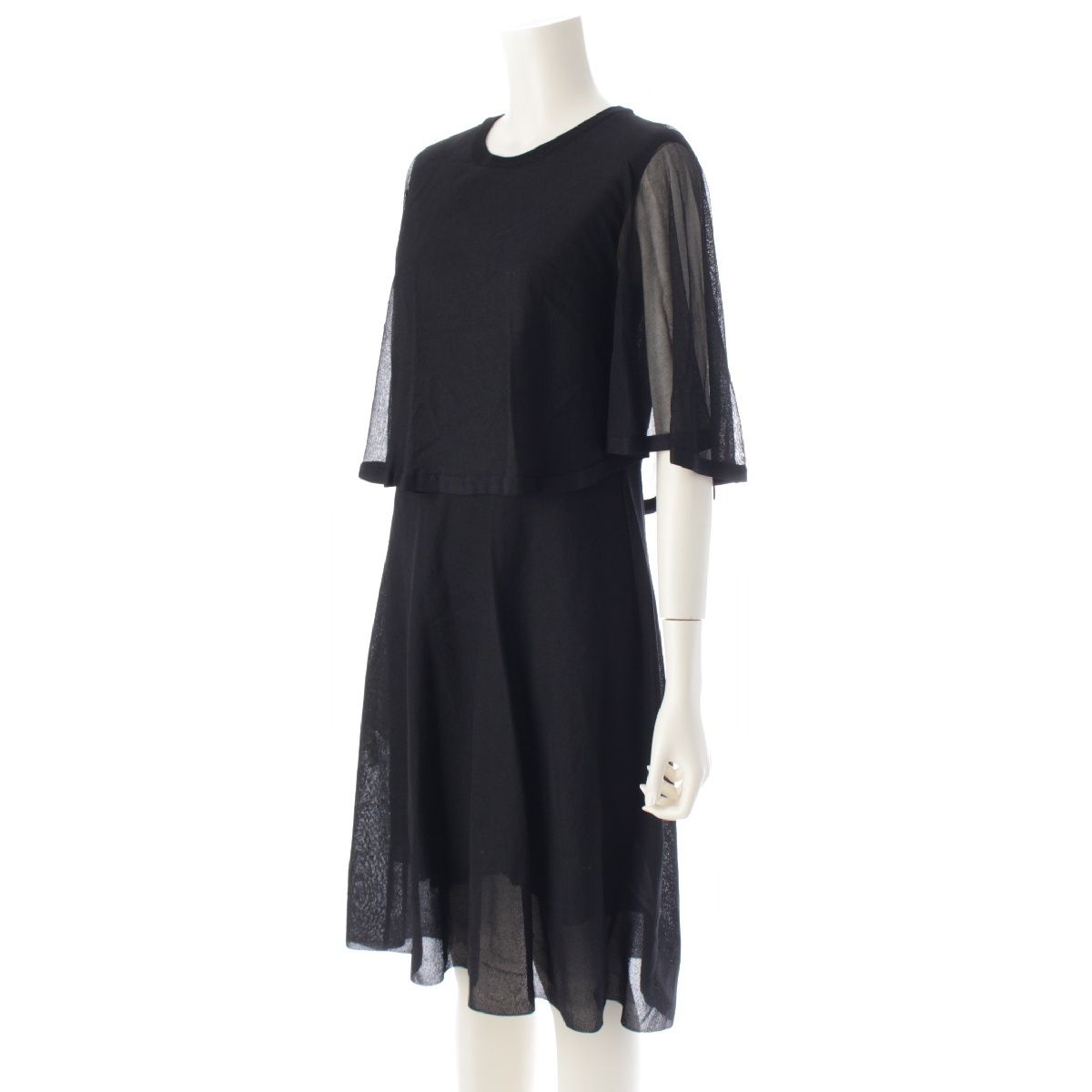 ヴァレンティノ クルーネック シースルー レイヤード ワンピース ドレス 01 ブラック L