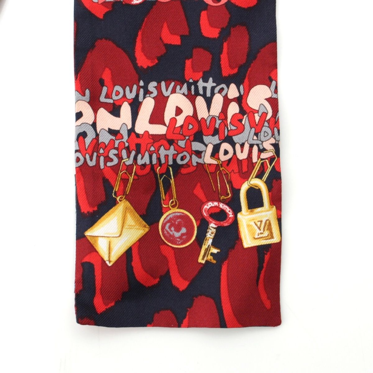  ルイヴィトン バンドー シルク モノグラム キー柄 ロゴ スカーフ ストール ショール レッド バンダナ スカーフ 小物