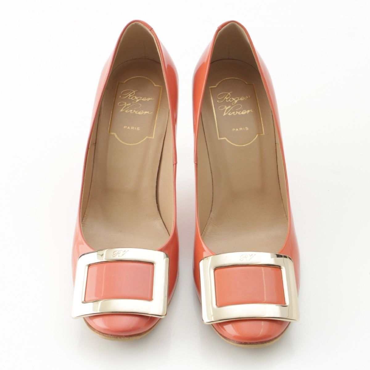 ロジェヴィヴィエ パテントレザー スクエアバックル ヒール パンプス