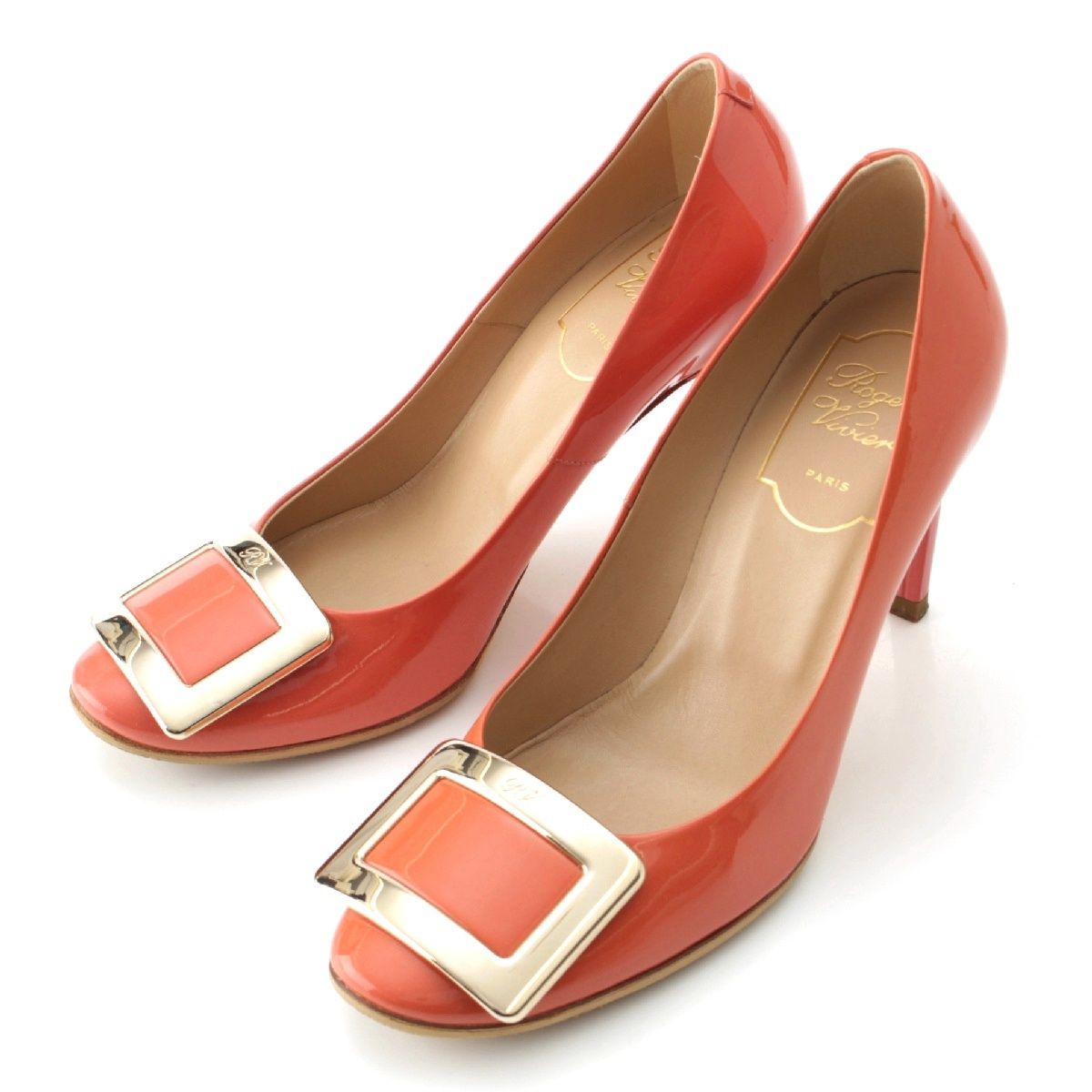 ロジェヴィヴィエ パテントレザー スクエアバックル ヒール パンプス