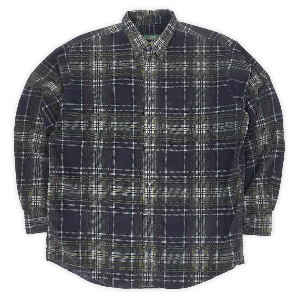 ジェイクルー J.CREW 90 s 90年代 プリントコーデュロイ ボタンダウンシャツ BD 巨人タグ 旧タグ GAP USA ヴィンテージ アメリカ 古着 メンズ シャツ ネイビー系 チェック柄 L