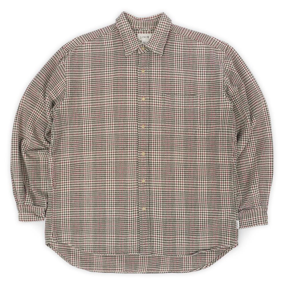 ジェイクルー J.CREW 00 s 2000年代 ヘビーネルシャツ ハウンドトゥース チェック 総柄 厚手 GAP USA ヴィンテージ アメリカ 古着 メンズ シャツ アイボリー系 千鳥格子柄 L