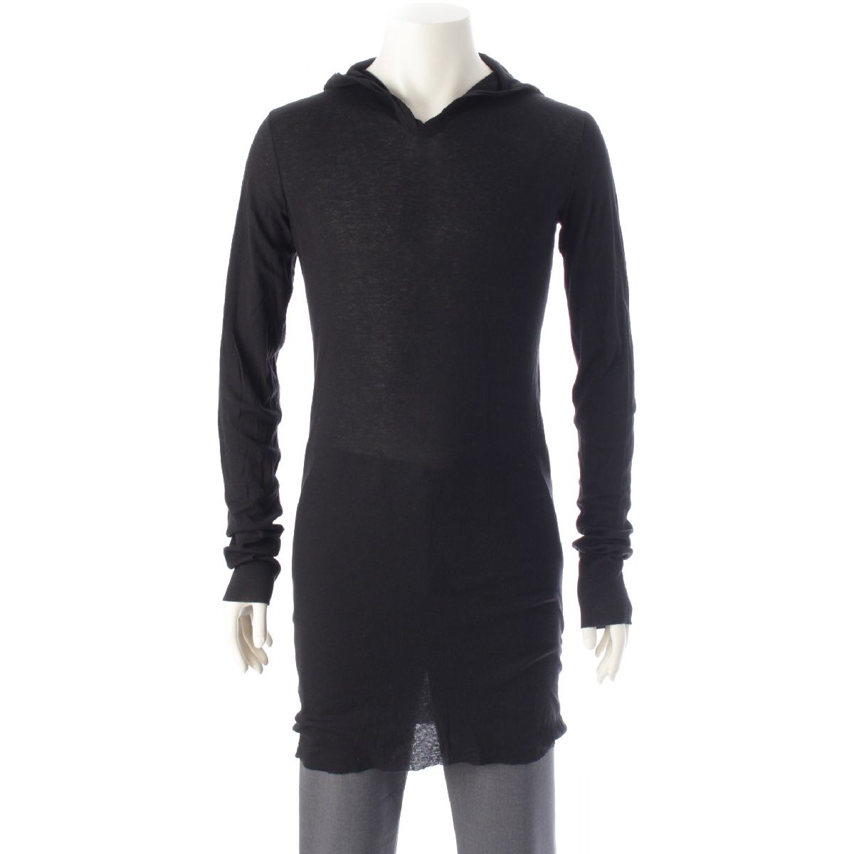 リックオウエンス 22 SS コットン HOODED RIB フーディー シアーカットソー 長袖 ジャージ Tシャツ ブラック XXL