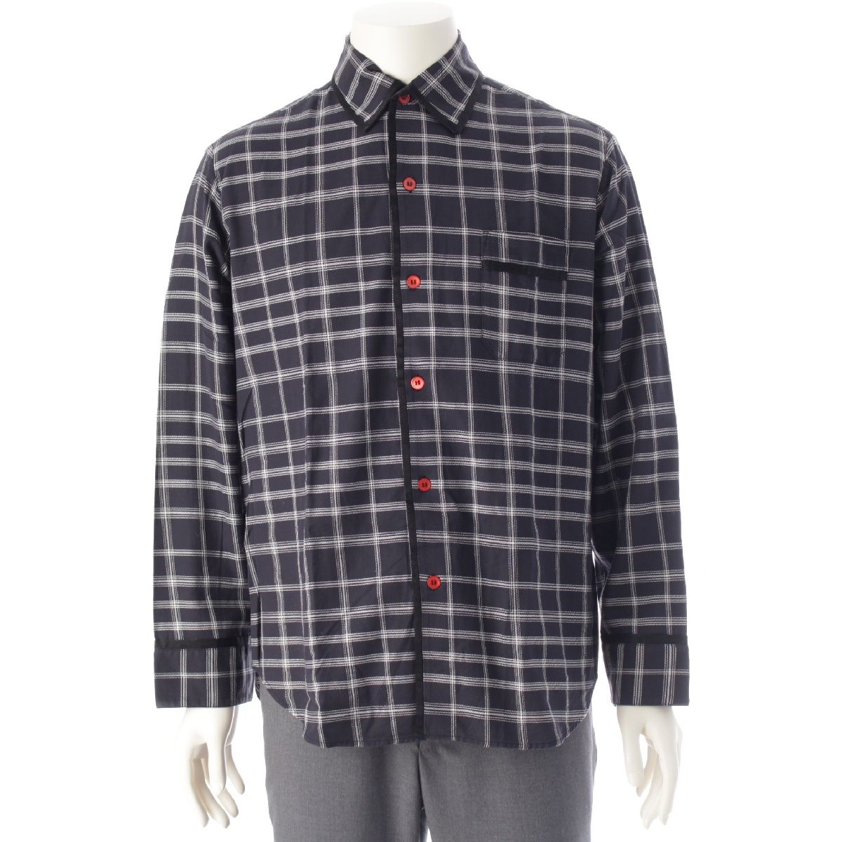 マルニ 20 AW コットン パイピングチェック 長袖シャツ トップス ネイビー ホワイト 48