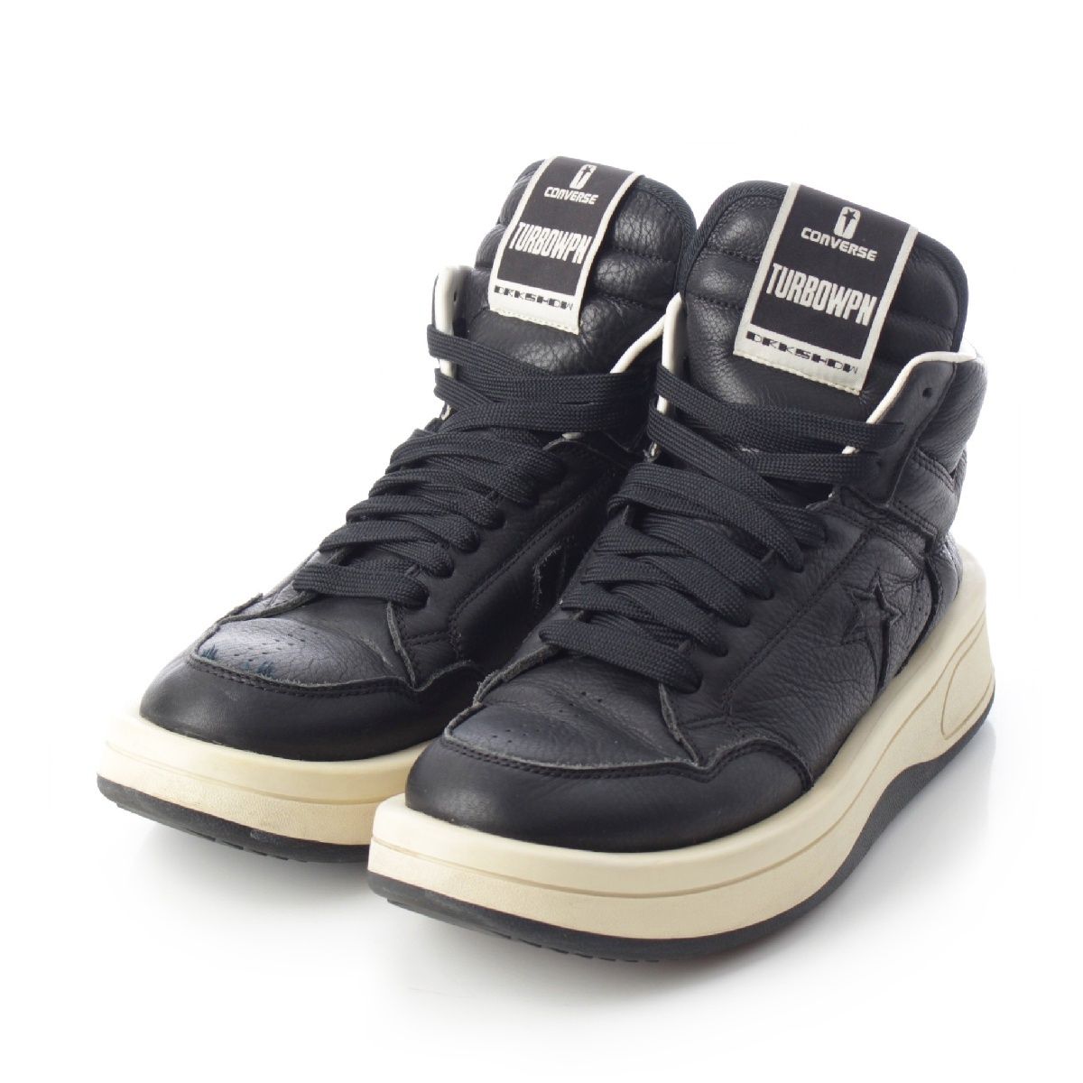 リックオウエンス ダークシャドウ コンバース 22 AW ターボウェポン レザー ハイカット スニーカー 厚底 ブラック ナチュラル 42 26.5