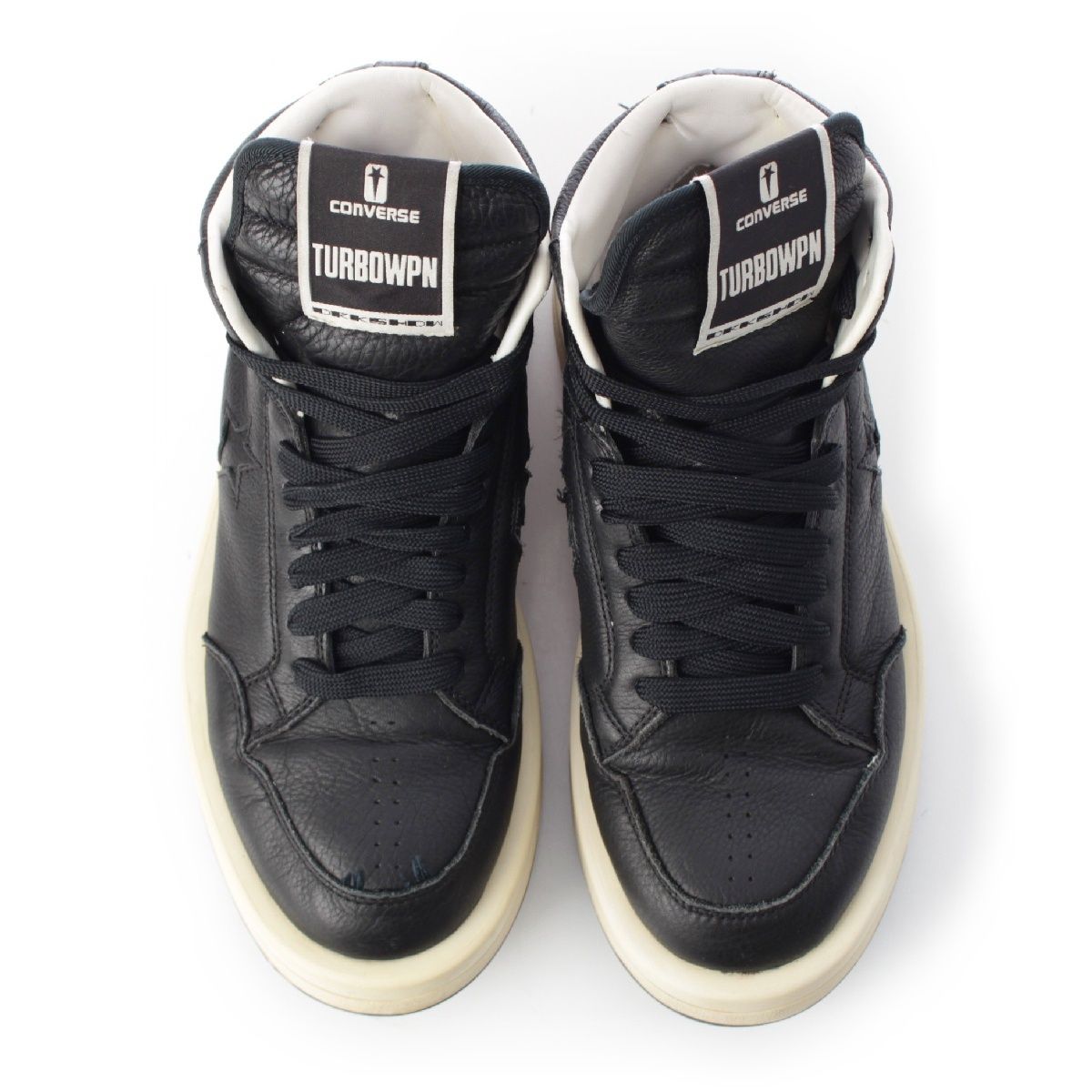 リックオウエンス ダークシャドウ コンバース 22 AW ターボウェポン レザー ハイカット スニーカー 厚底 ブラック ナチュラル 42 26.5