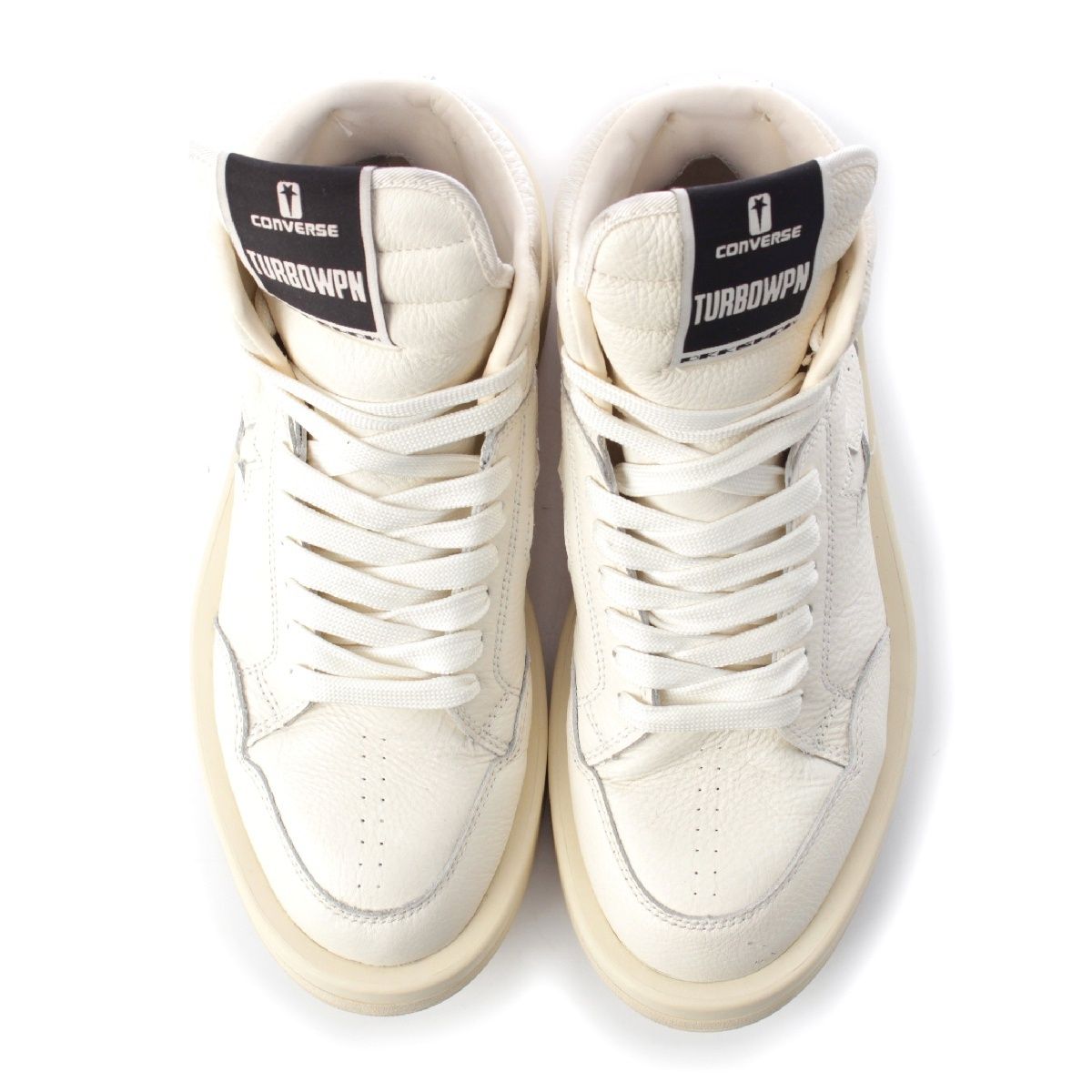 リックオウエンス ダークシャドウ コンバース ターボウェポン レザー ハイカット スニーカー 厚底 ホワイト ナチュラル 42 26.5
